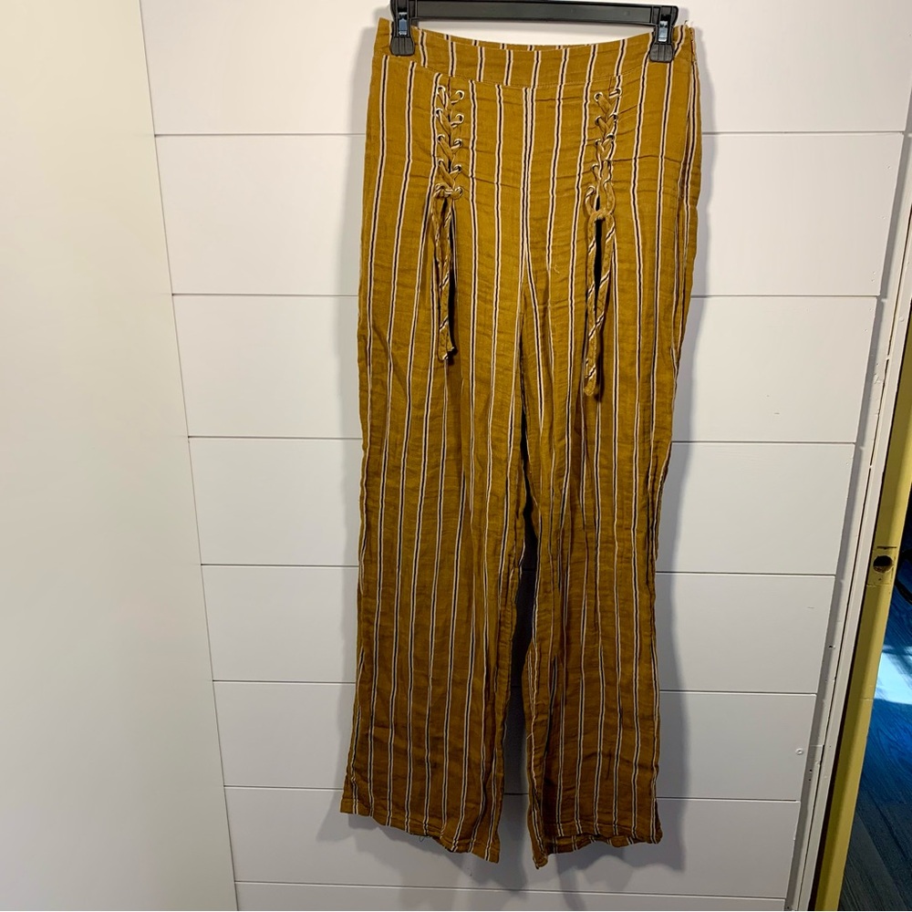 Honey Belle Striped Pants Women Sz S Lace Up Details Wide Leg‎ Boho Festival